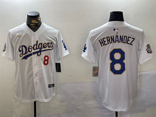 Men's White Gold Los Angeles Dodgers #8 Enrique Hernández 2024 World Series Home Limited Stitched Baseball Jersey